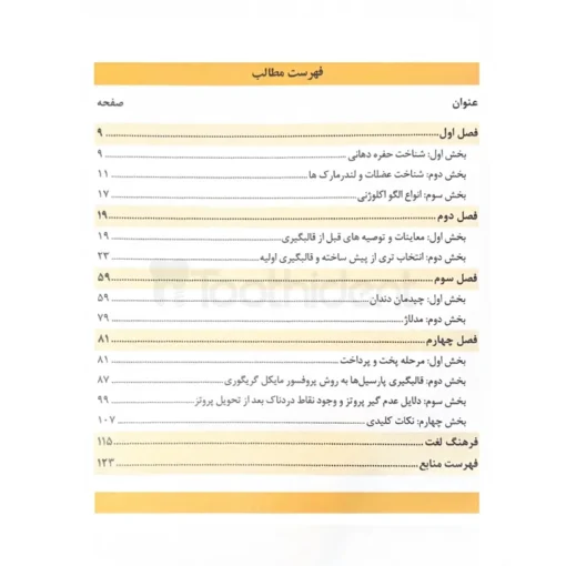 فهرست کتاب روش ساده و نوین ساخت پروتز متحرک کامل