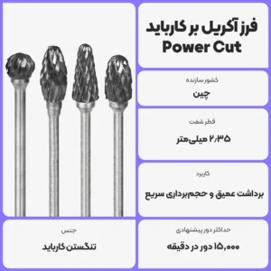 عکس توضیحات فرز آکریل بر کارباید دندانسازی پاور کات Power Cut